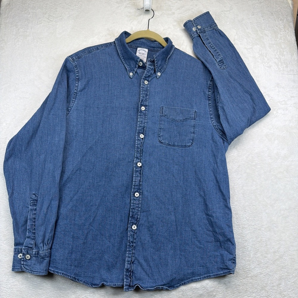 Brooks Brothers Regent Fit Men's Blue Chambray Denim Button Down Shirt Large